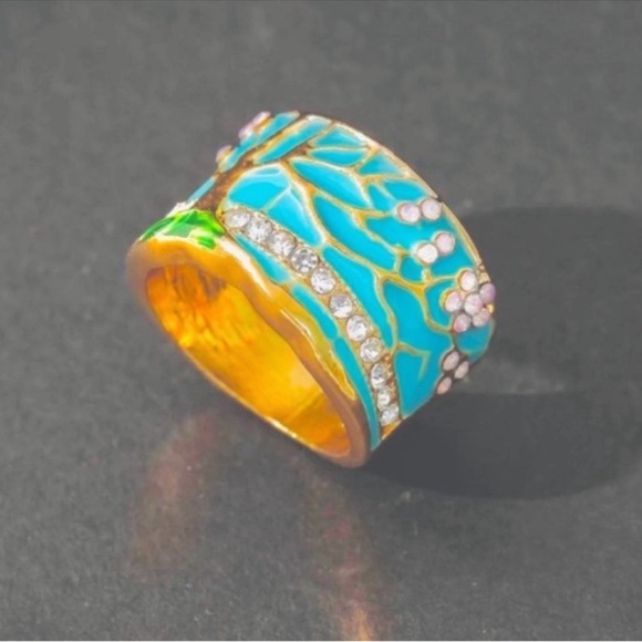 NIB 18k Gold Fire Opal and enamel tree of life Cherry blossom ring - Picture 8 of 16